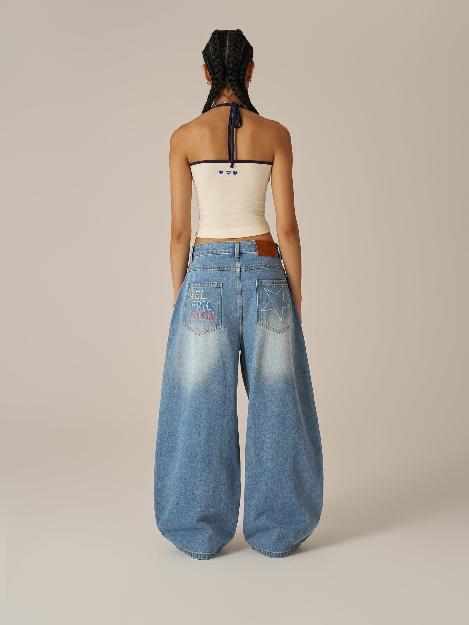 Aelfric Eden Stars Embroidery Baaggy Barrel Jeans - Image 3