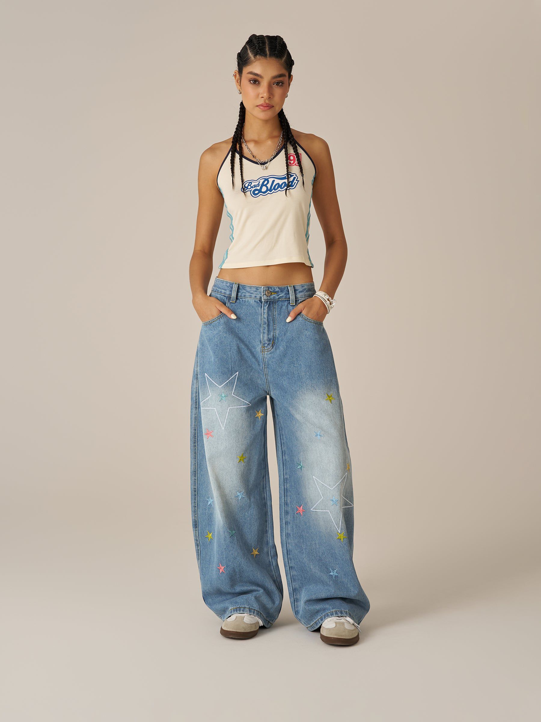 Aelfric Eden Stars Embroidery Baaggy Barrel Jeans - Image 2