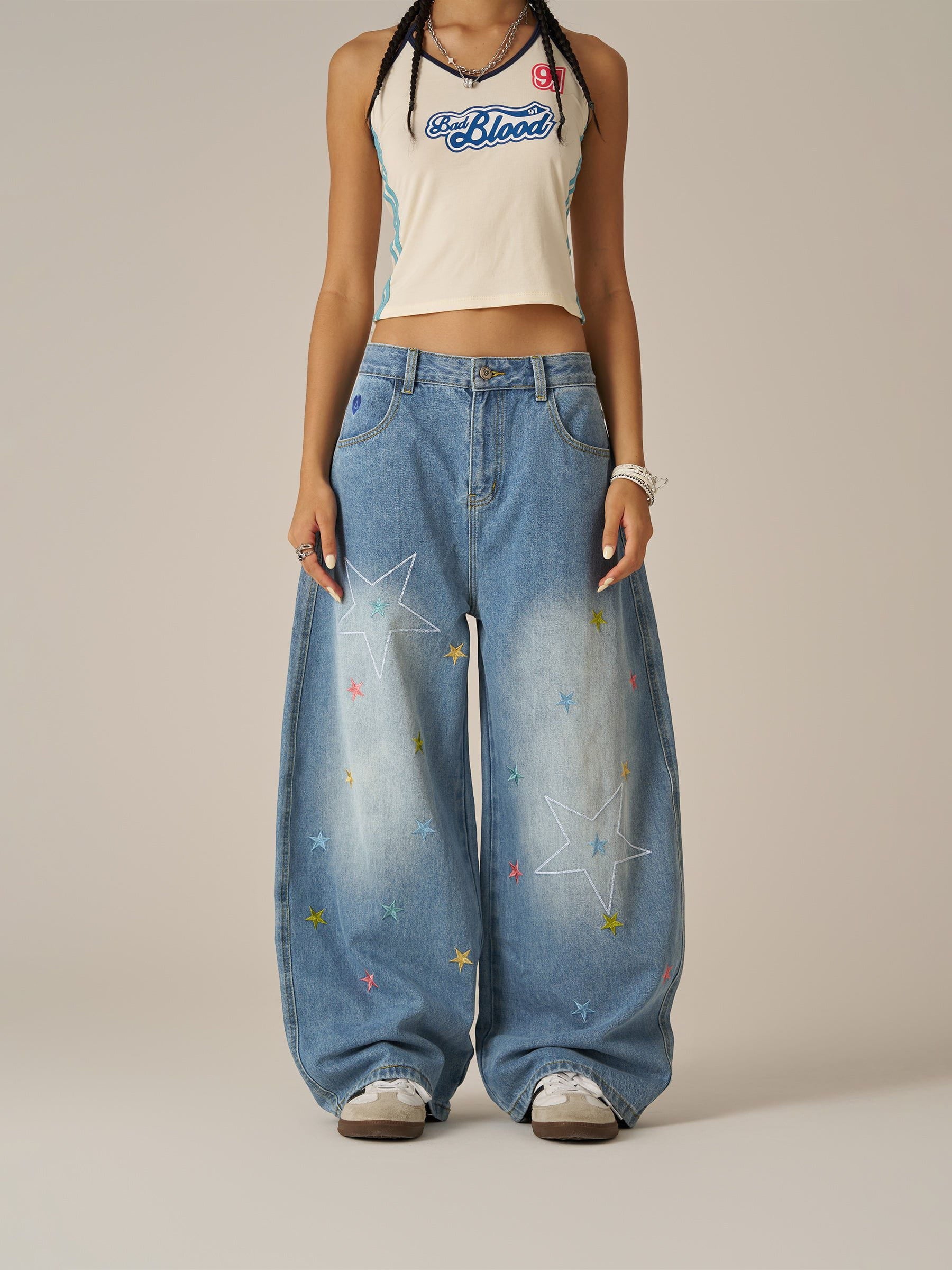 Aelfric Eden Stars Embroidery Baaggy Barrel Jeans - Image 4
