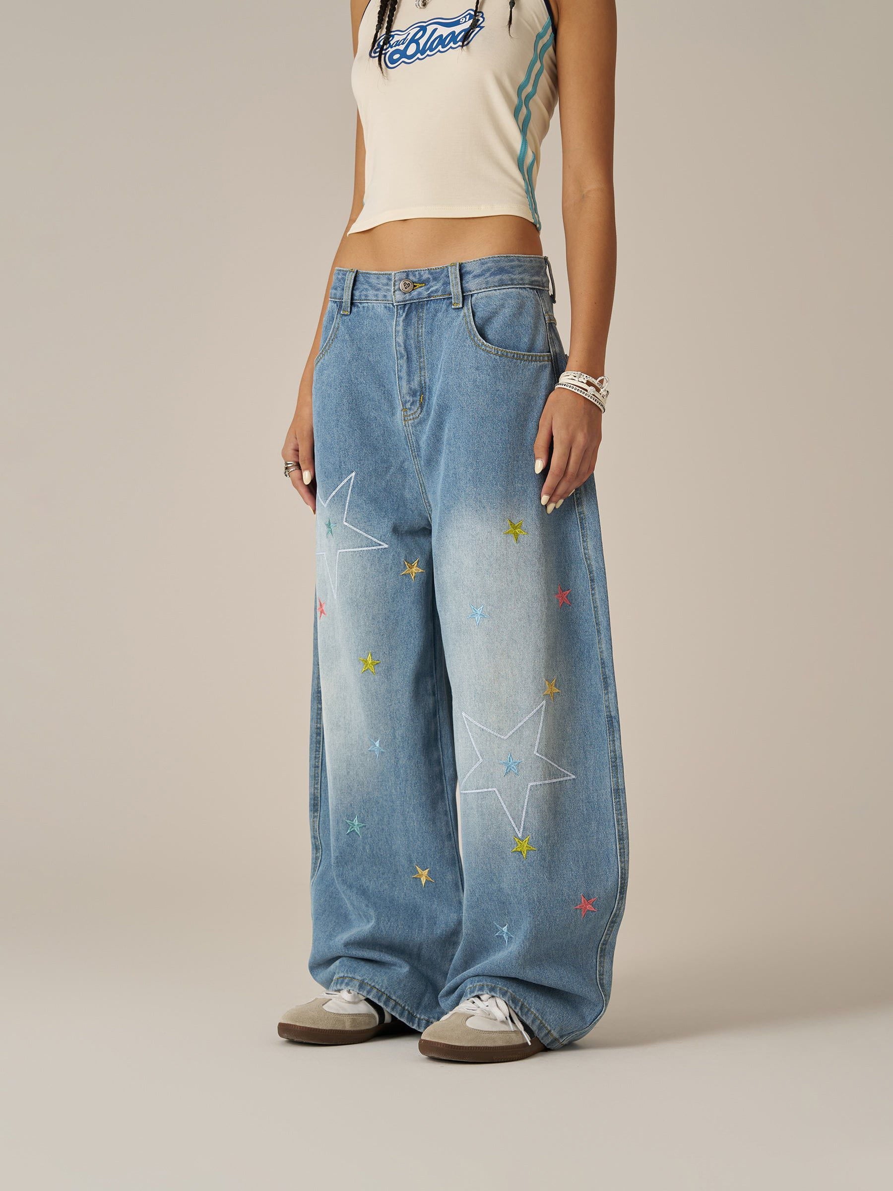 Aelfric Eden Stars Embroidery Baaggy Barrel Jeans - Image 5