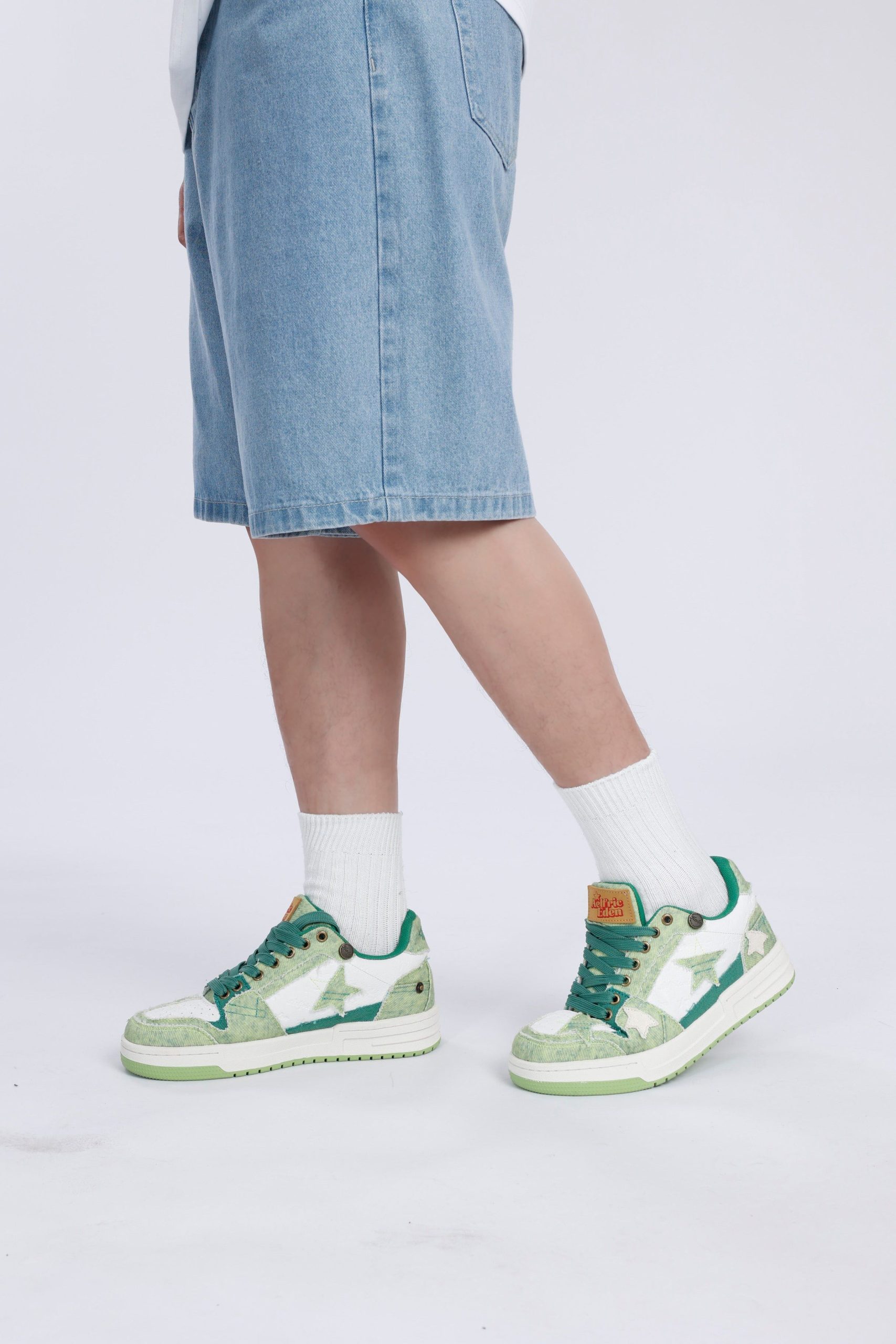 StarryClimb Patchwork Avocado Green Star Skate Shoes - Image 8