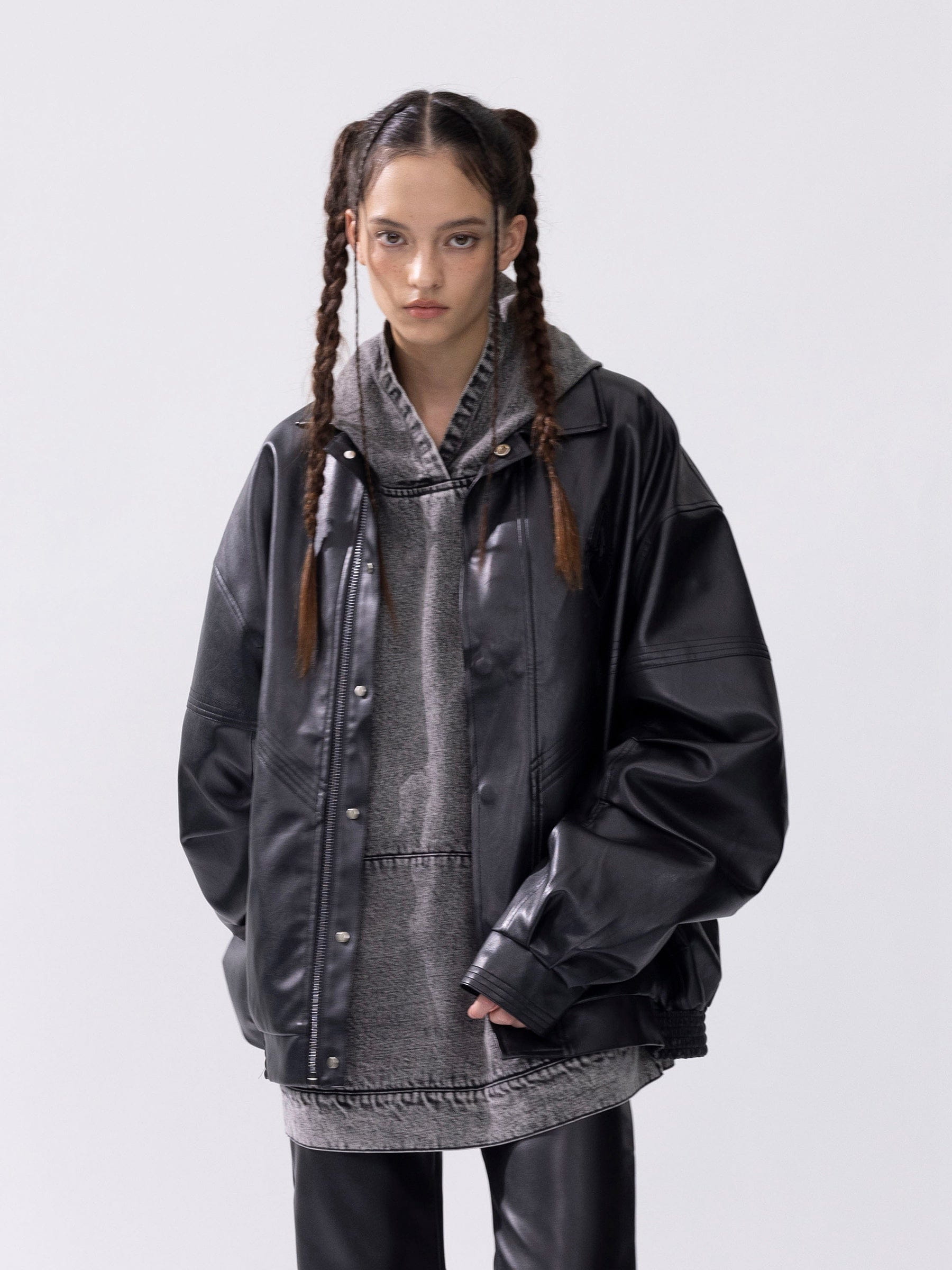 Aelfric Eden Zip Up Ruched Leather Jacket - Image 5