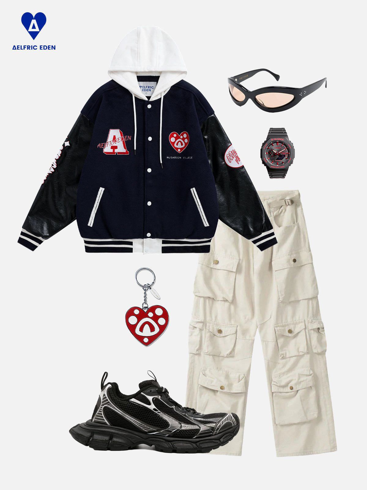 Aelfric Eden Color Block Hodded Varsity Jacket - Image 3