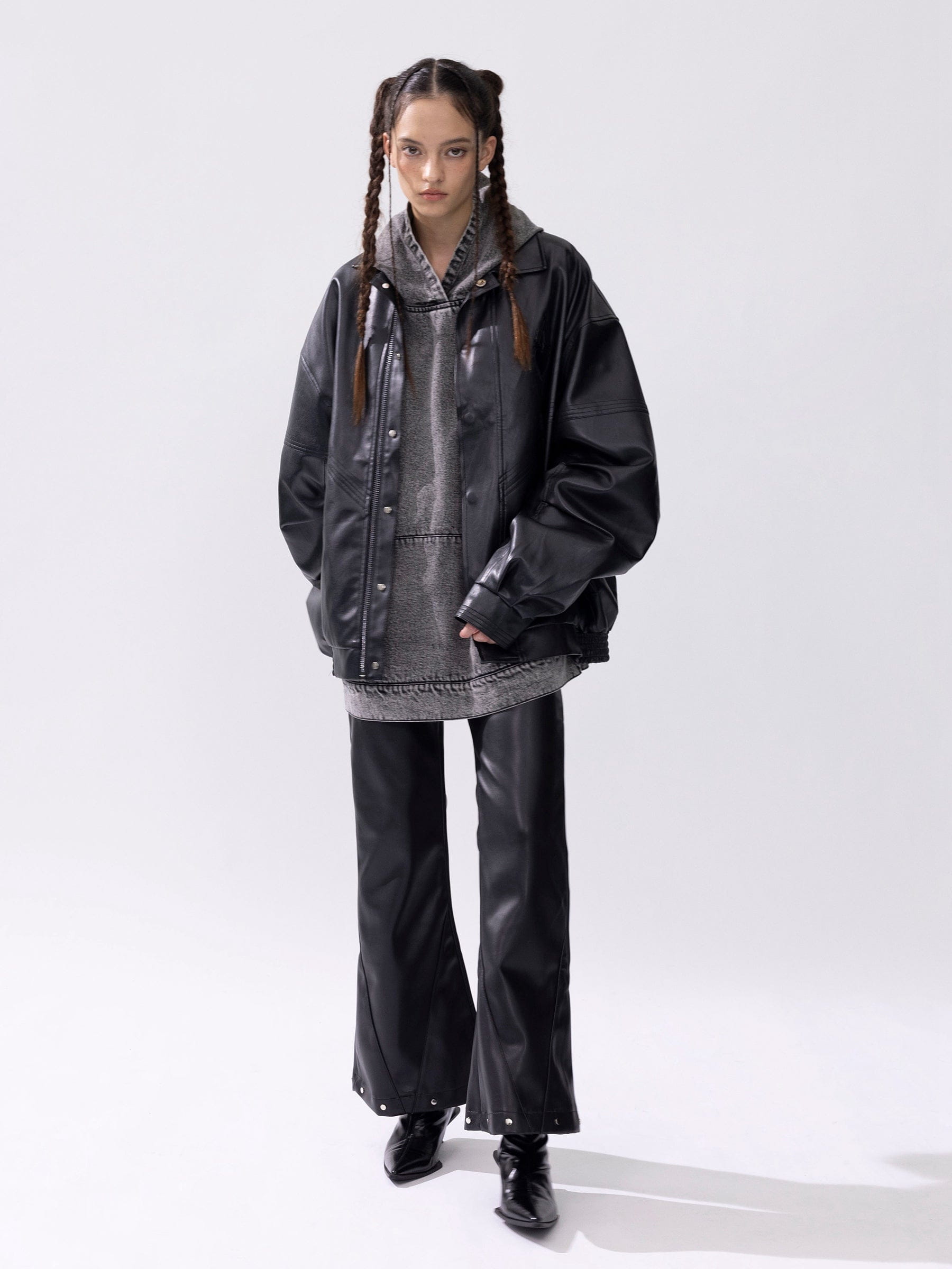 Aelfric Eden Zip Up Ruched Leather Jacket - Image 7