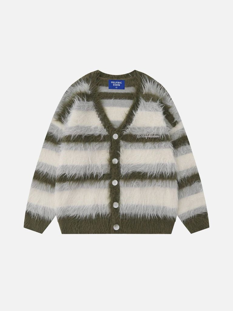 Aelfric Eden Color Block Striped Fuzzy Cardigan