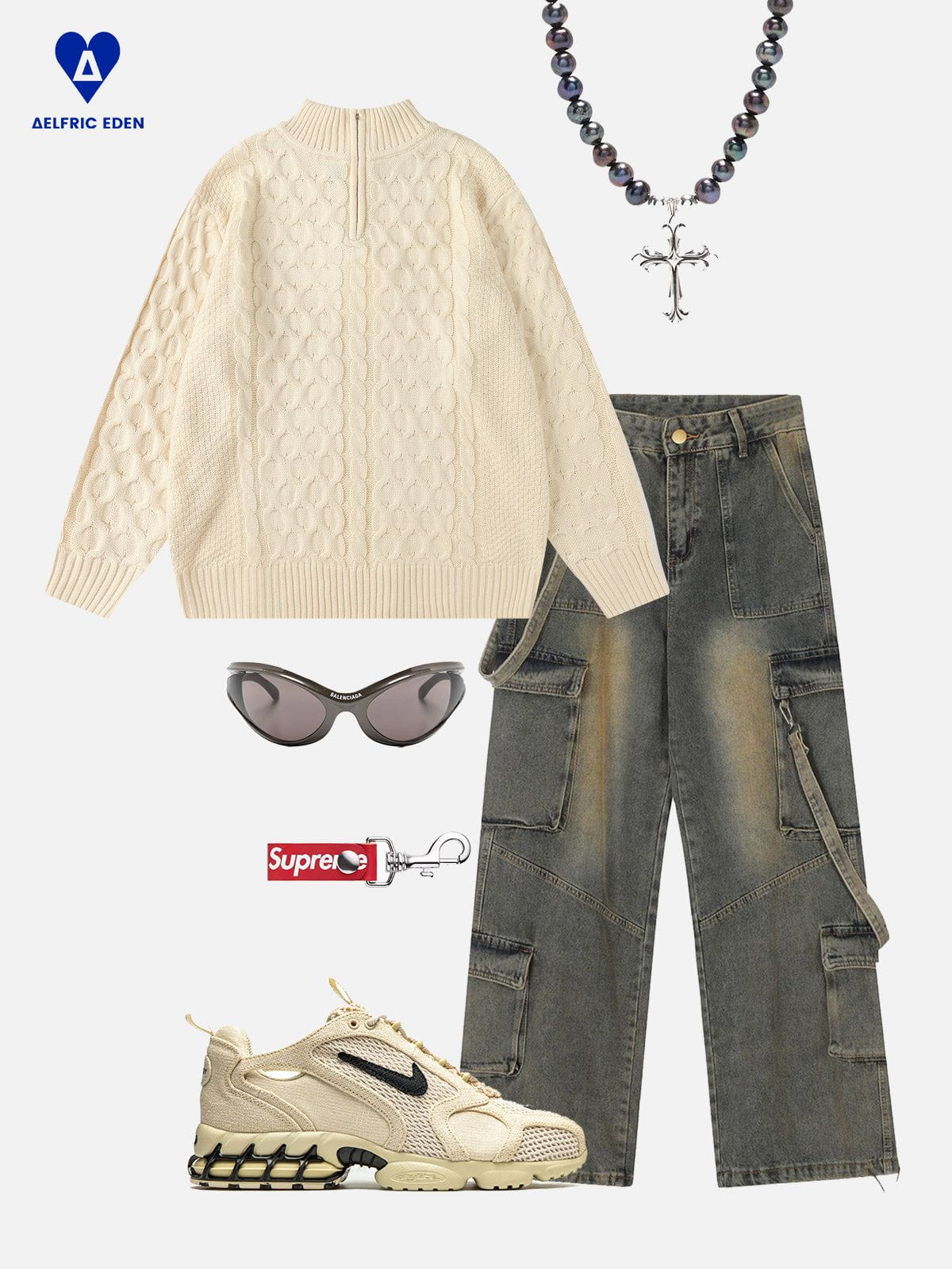 Aelfric Eden Retro 90s Half Zip Knit Sweater - Image 3