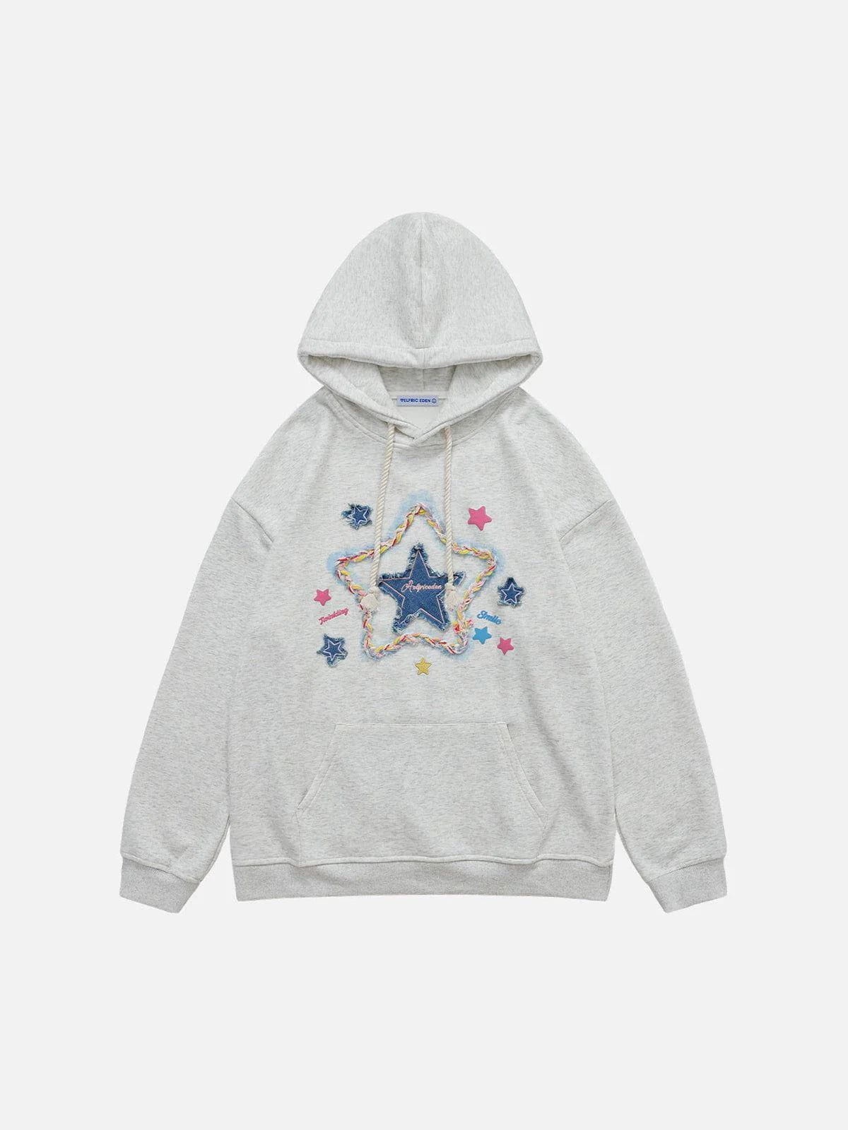 Aelfric Eden Denim Star Applique Hoodie - Image 3