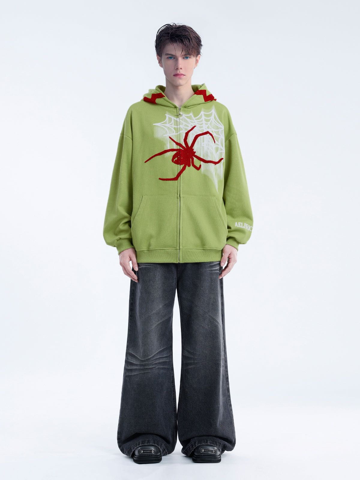 Aelfric Eden Horn Design Flocking Spider Zip Up Hoodie - Image 11