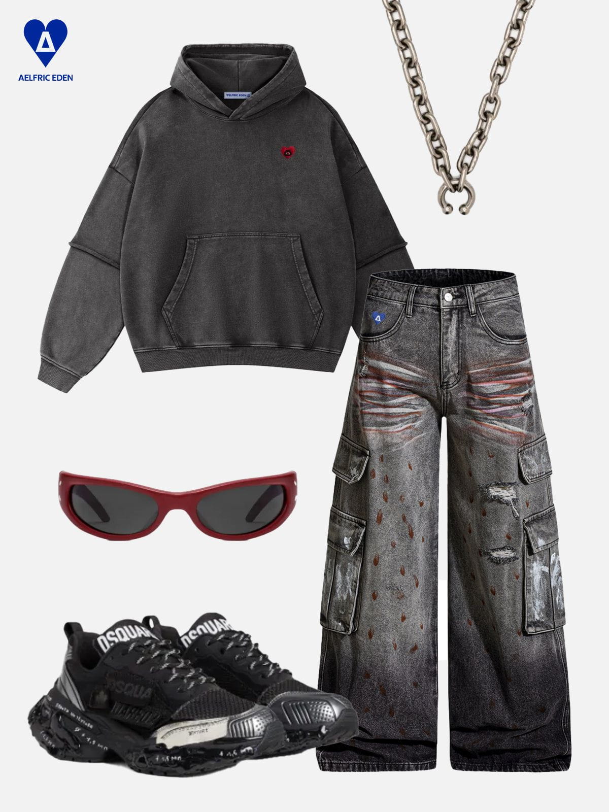 Aelfric Eden Washed Whiskering Multi Pocket Baaggy Jeans - Image 3