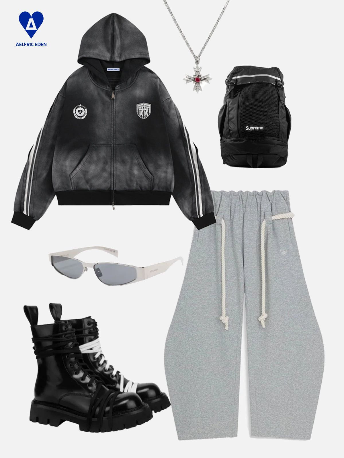 Aelfric Eden 77 Stripe Washed Zip Up Hoodie - Image 6