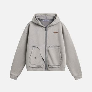 Aelfric Eden Distressed Boxy Zip Up Hoodie