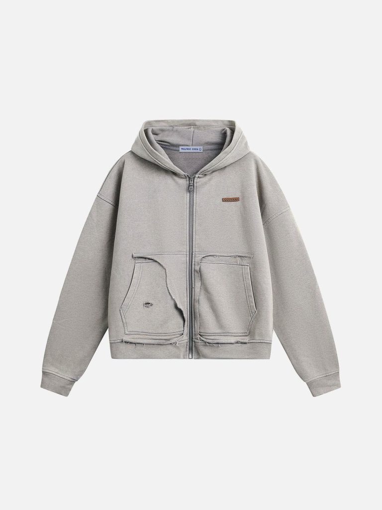 Aelfric Eden Distressed Boxy Zip Up Hoodie