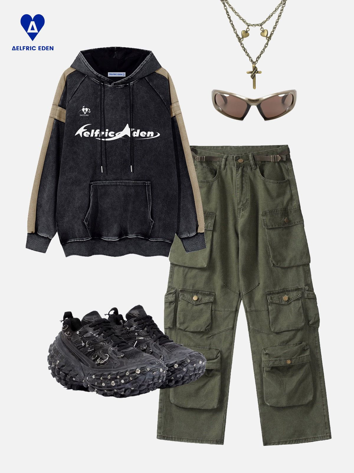 Aelfric Eden Color Blocking Washed Pullover Hoodie - Image 2