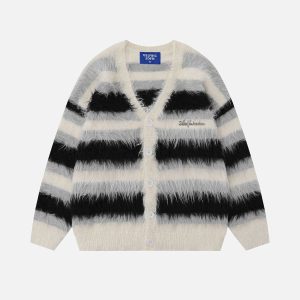 Aelfric Eden Color Block Striped Fuzzy Cardigan