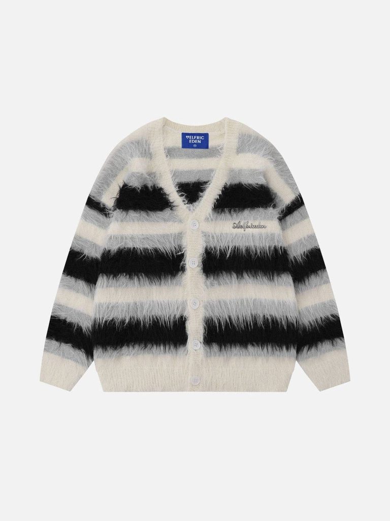 Aelfric Eden Color Block Striped Fuzzy Cardigan