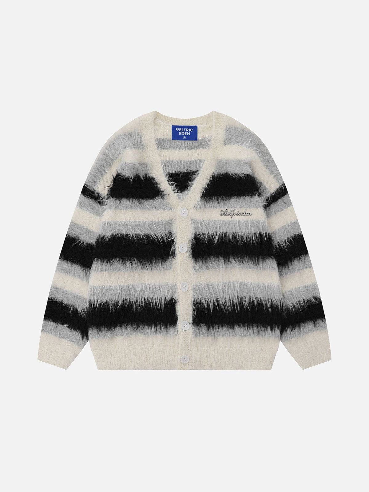 Aelfric Eden Color Block Striped Fuzzy Cardigan
