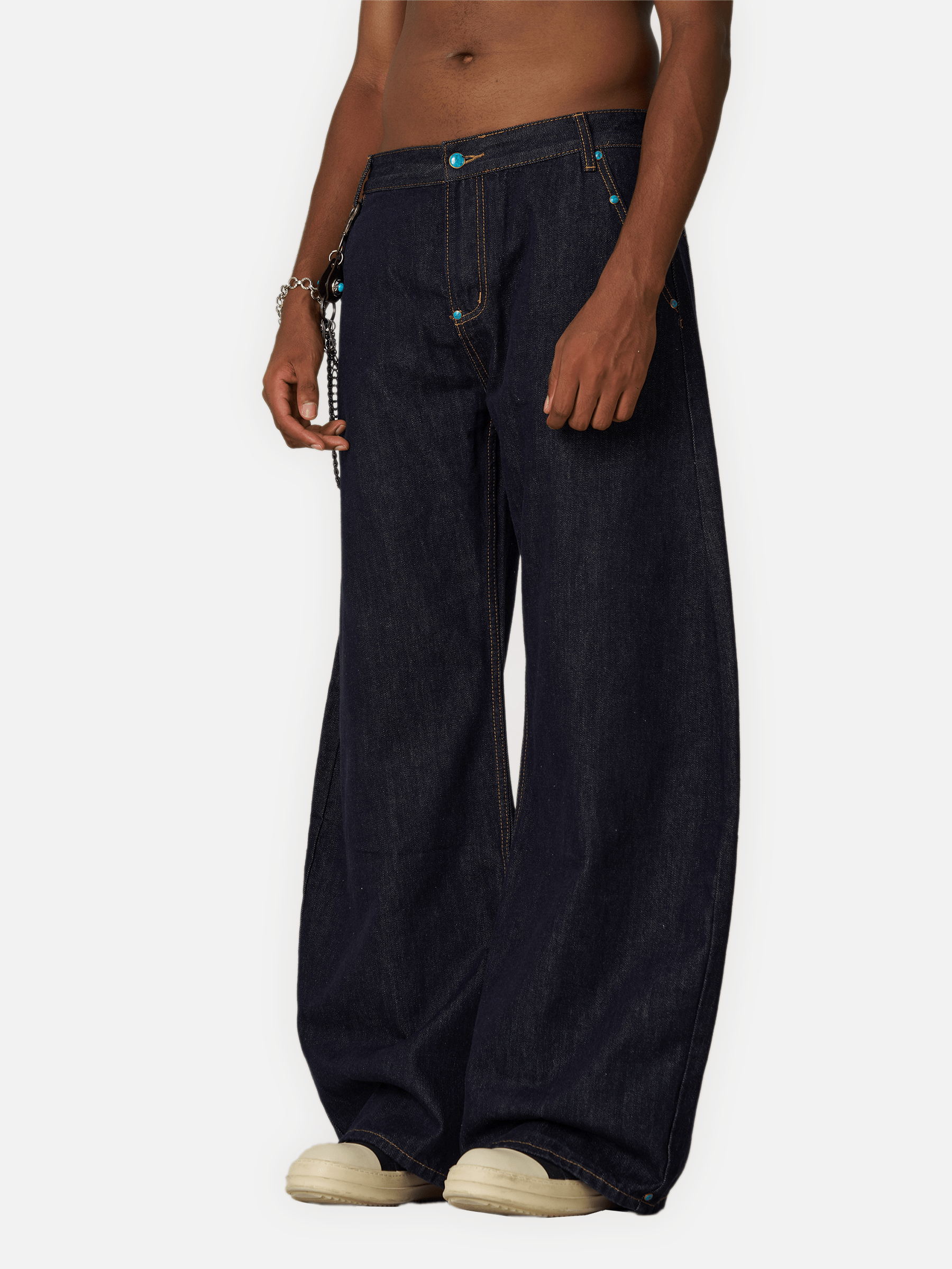 Aelfric Eden Vintage Rivets Raw Baaggy Barrel Jeans - Image 5