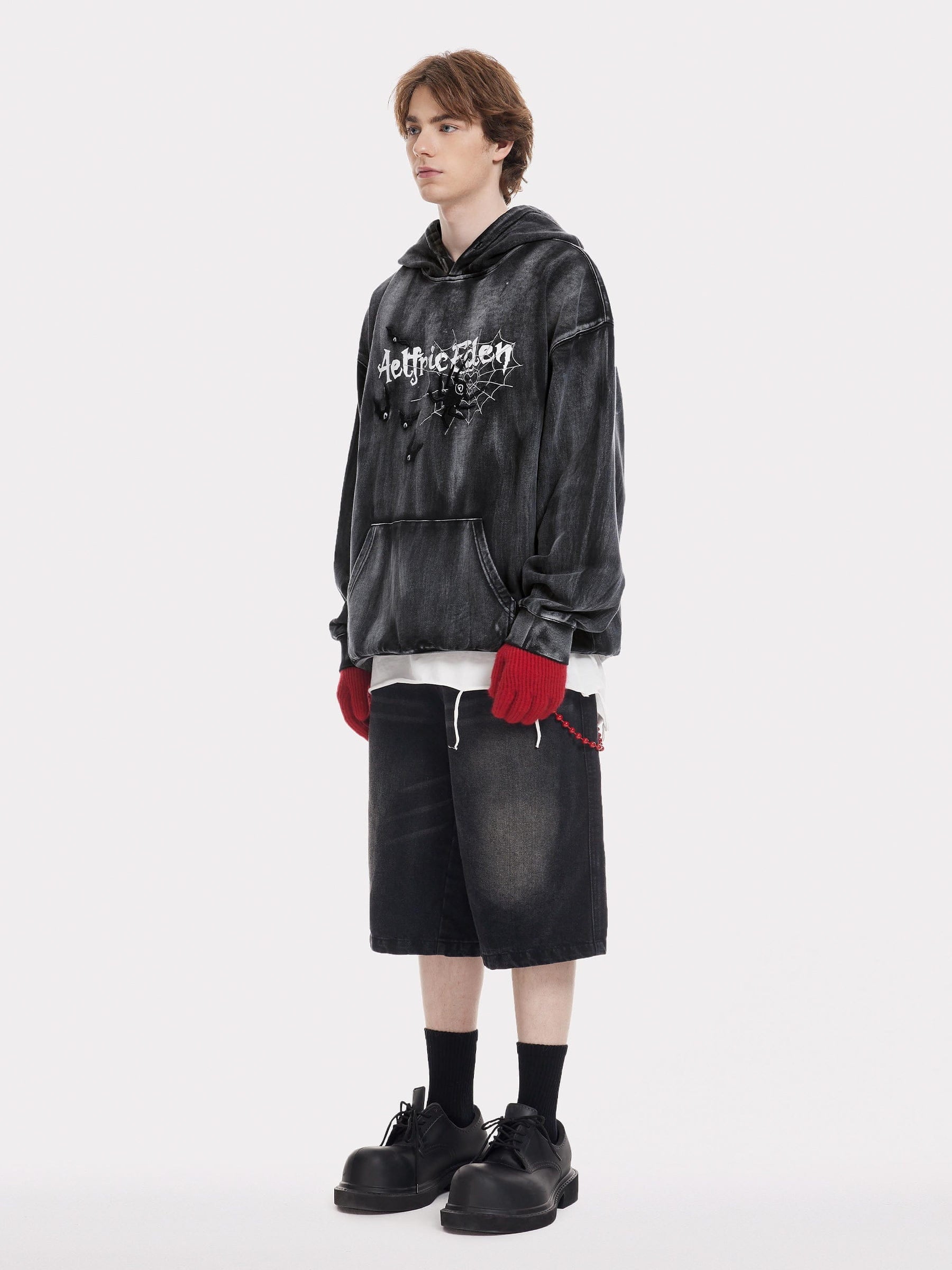 Aelfric Eden Embroidery Bat Spider Washed Pullover Hoodie - Image 3