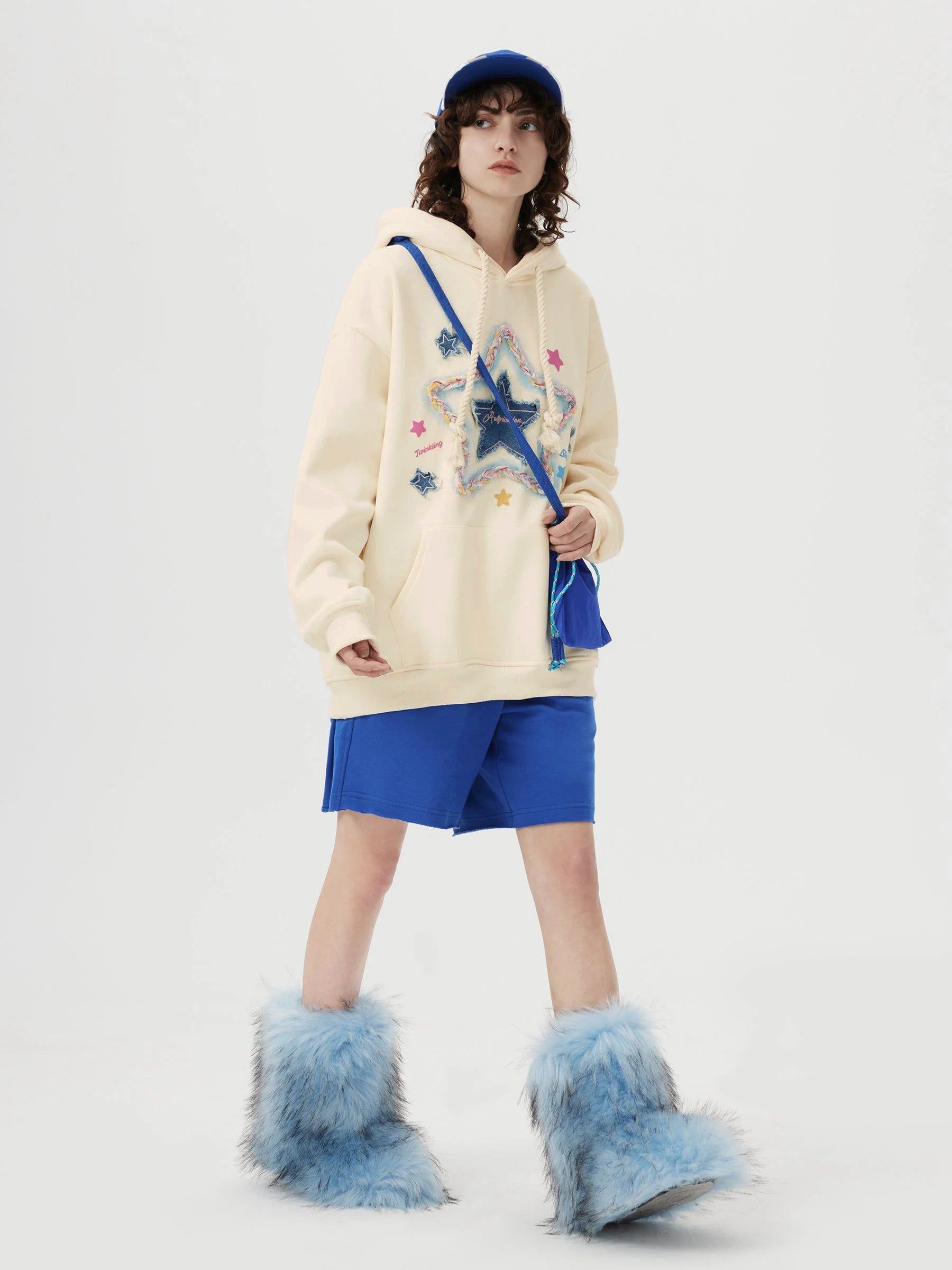 Aelfric Eden Denim Star Applique Hoodie - Image 8