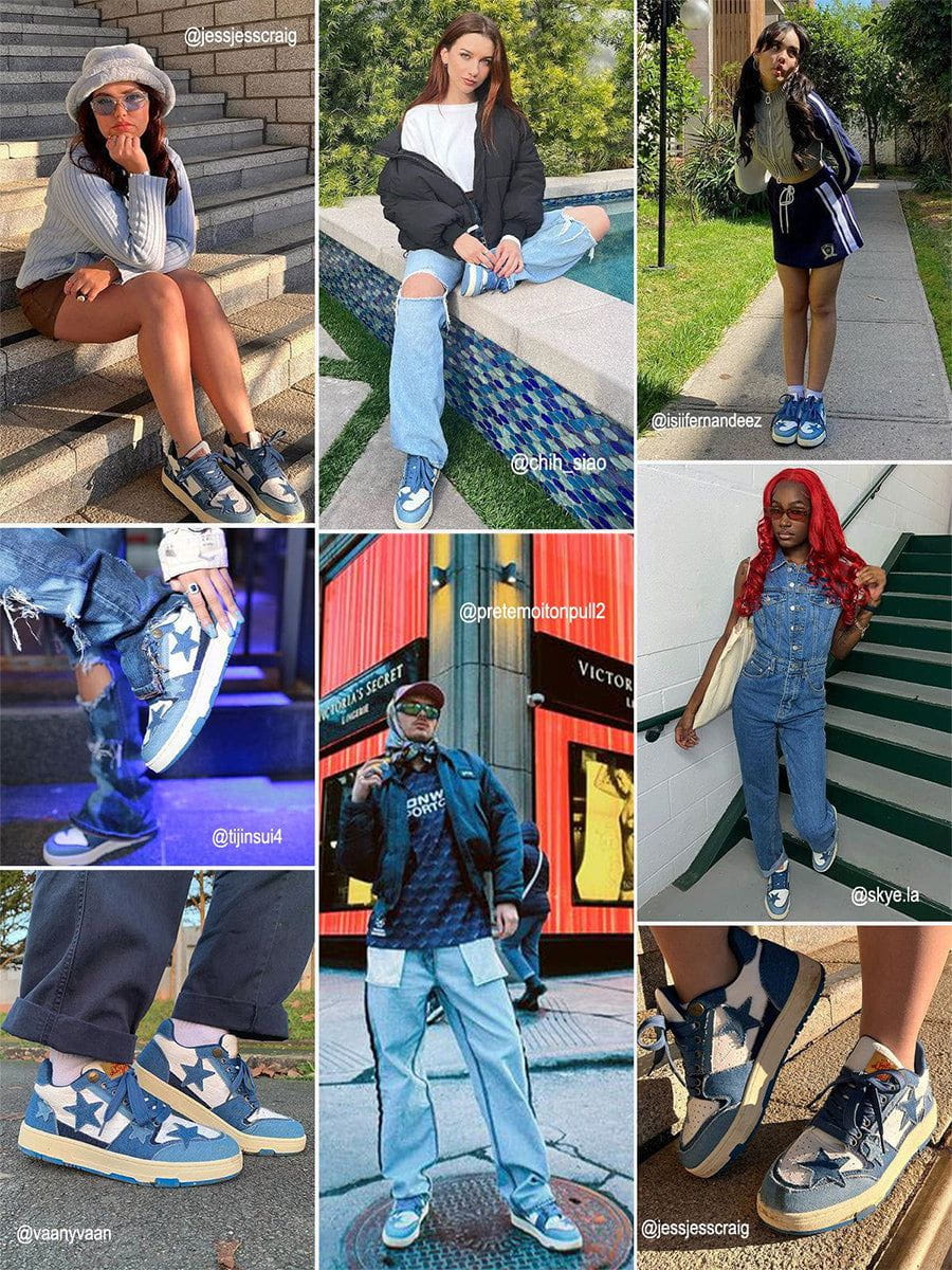 Starry Climb Stars Casual All-Match Denim Skate Shoes - Image 8