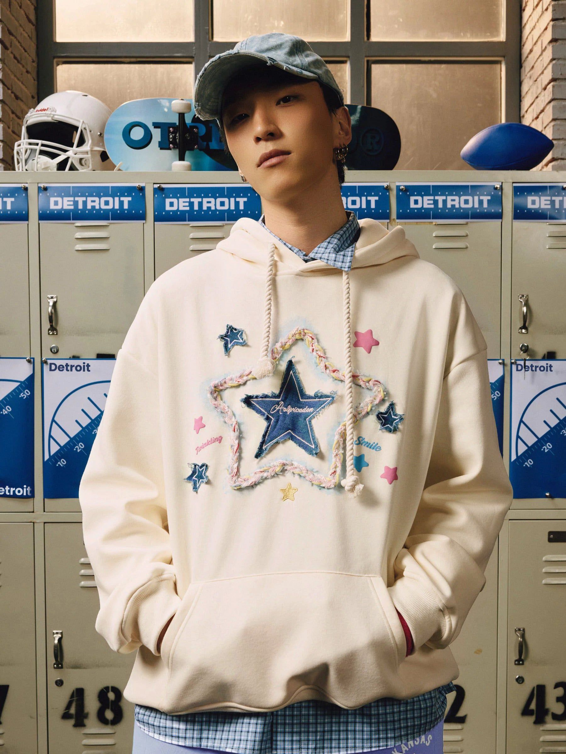 Aelfric Eden Denim Star Applique Hoodie - Image 7