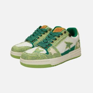 StarryClimb Patchwork Avocado Green Star Skate Shoes