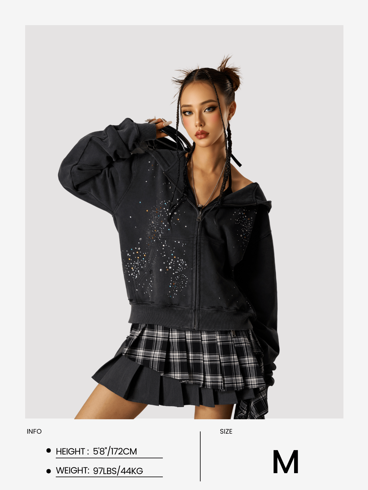 Aelfric Eden Rhinestone Zip Up V302 Hoodie - Image 9