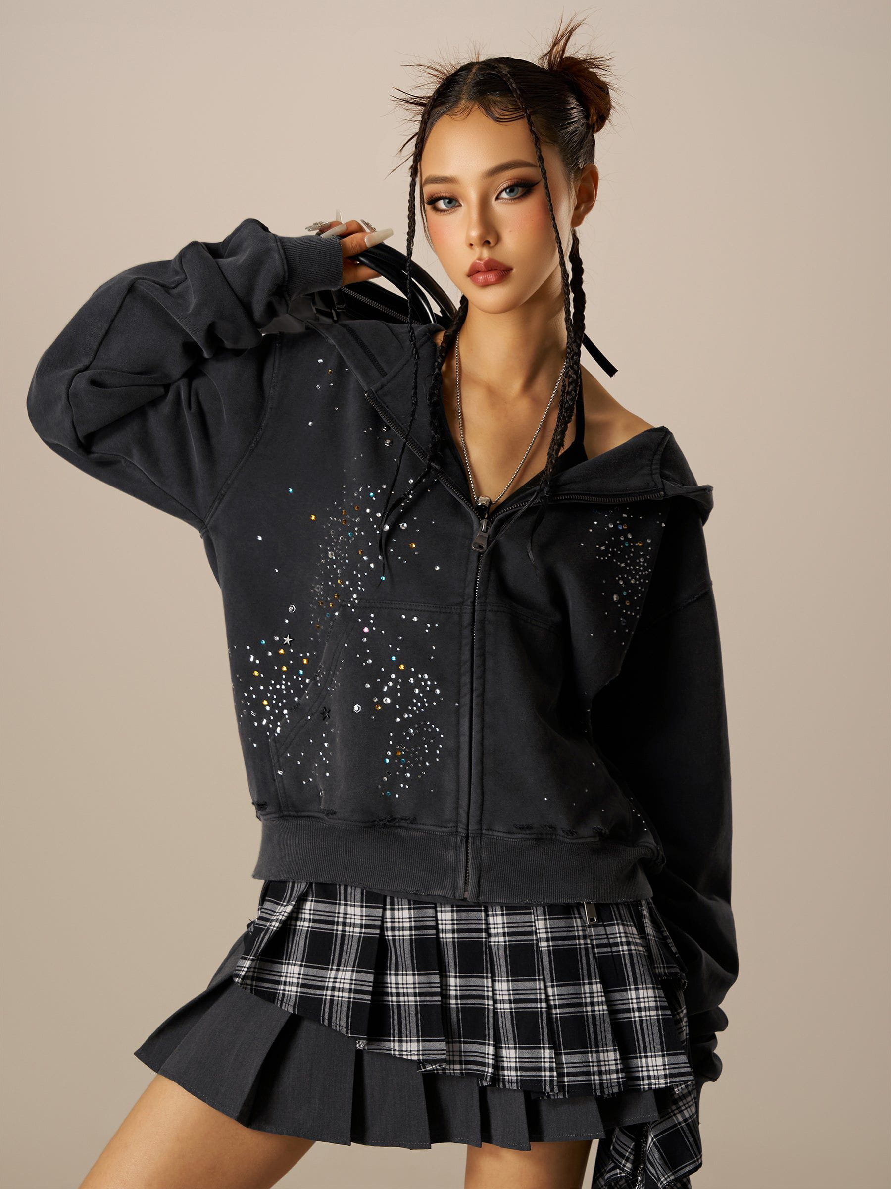 Aelfric Eden Rhinestone Zip Up V302 Hoodie