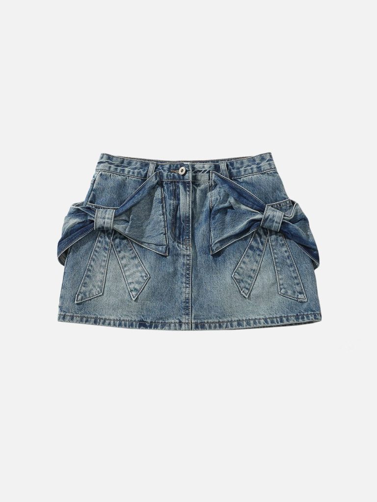 Aelfric Eden Bow Denim Micro Mini Skirt
