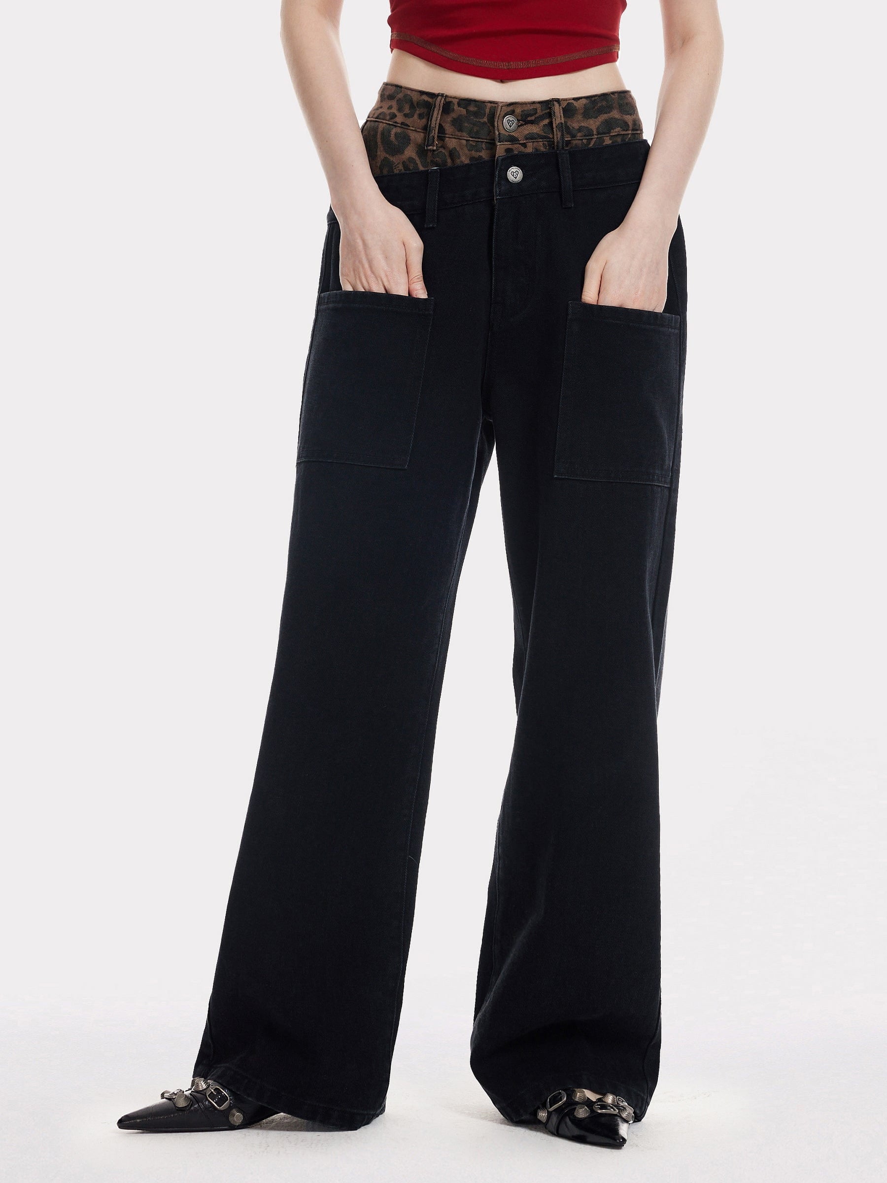 Aelfric Eden Leopard Double Waist Baaggy Jeans - Image 4