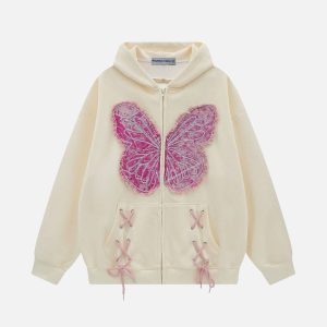 Aelfric Eden Fringe Dinim Butterfly Zip Up Hoodie