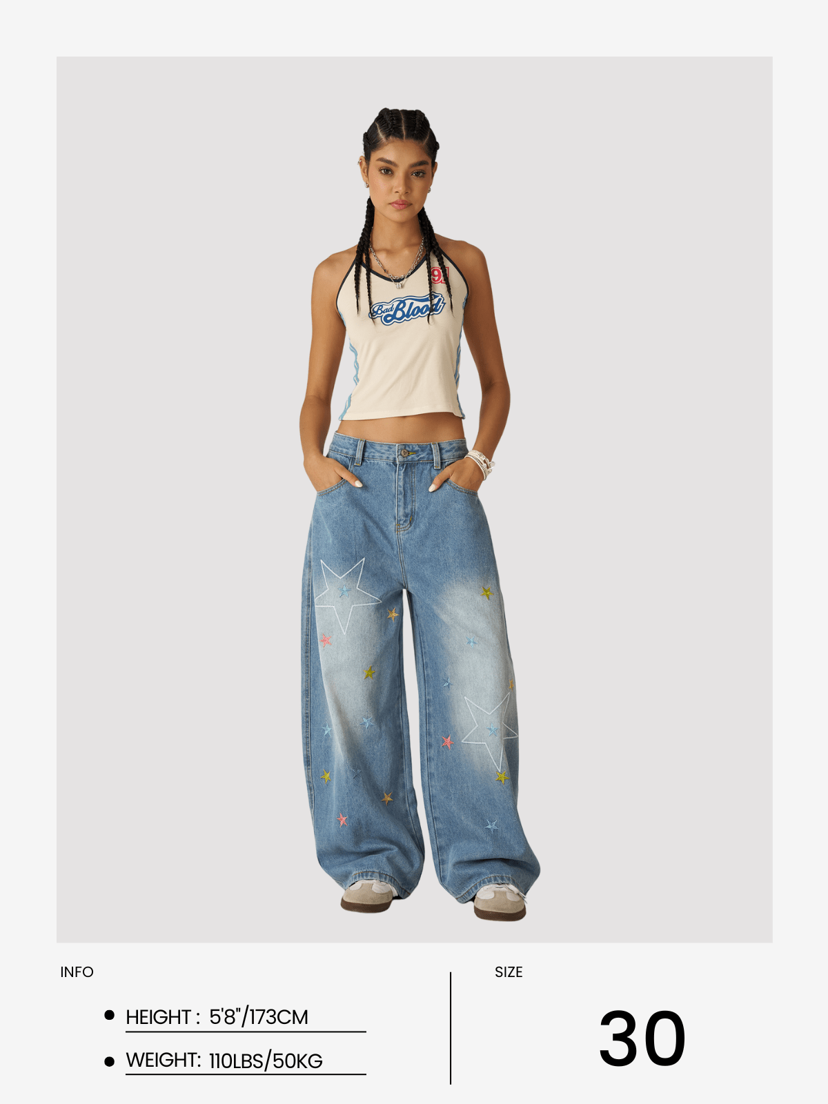 Aelfric Eden Stars Embroidery Baaggy Barrel Jeans - Image 9