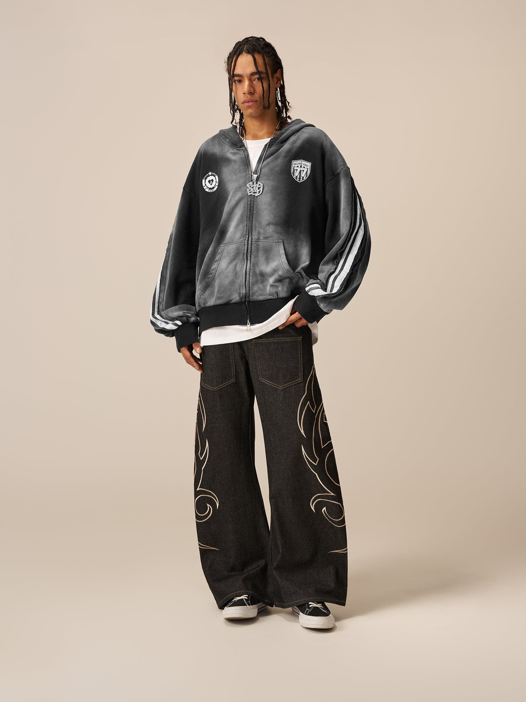 Aelfric Eden 77 Stripe Washed Zip Up Hoodie