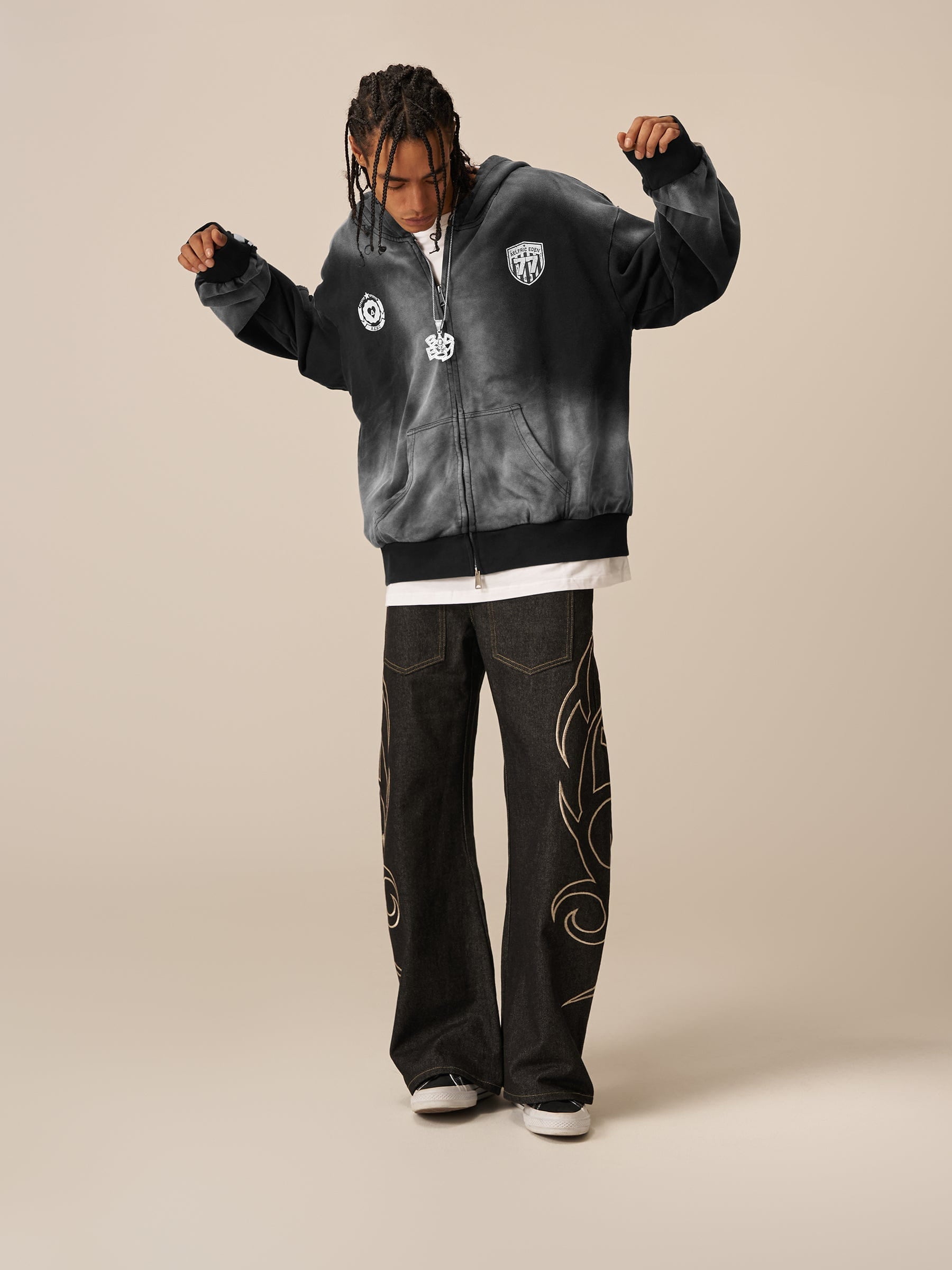 Aelfric Eden 77 Stripe Washed Zip Up Hoodie - Image 4