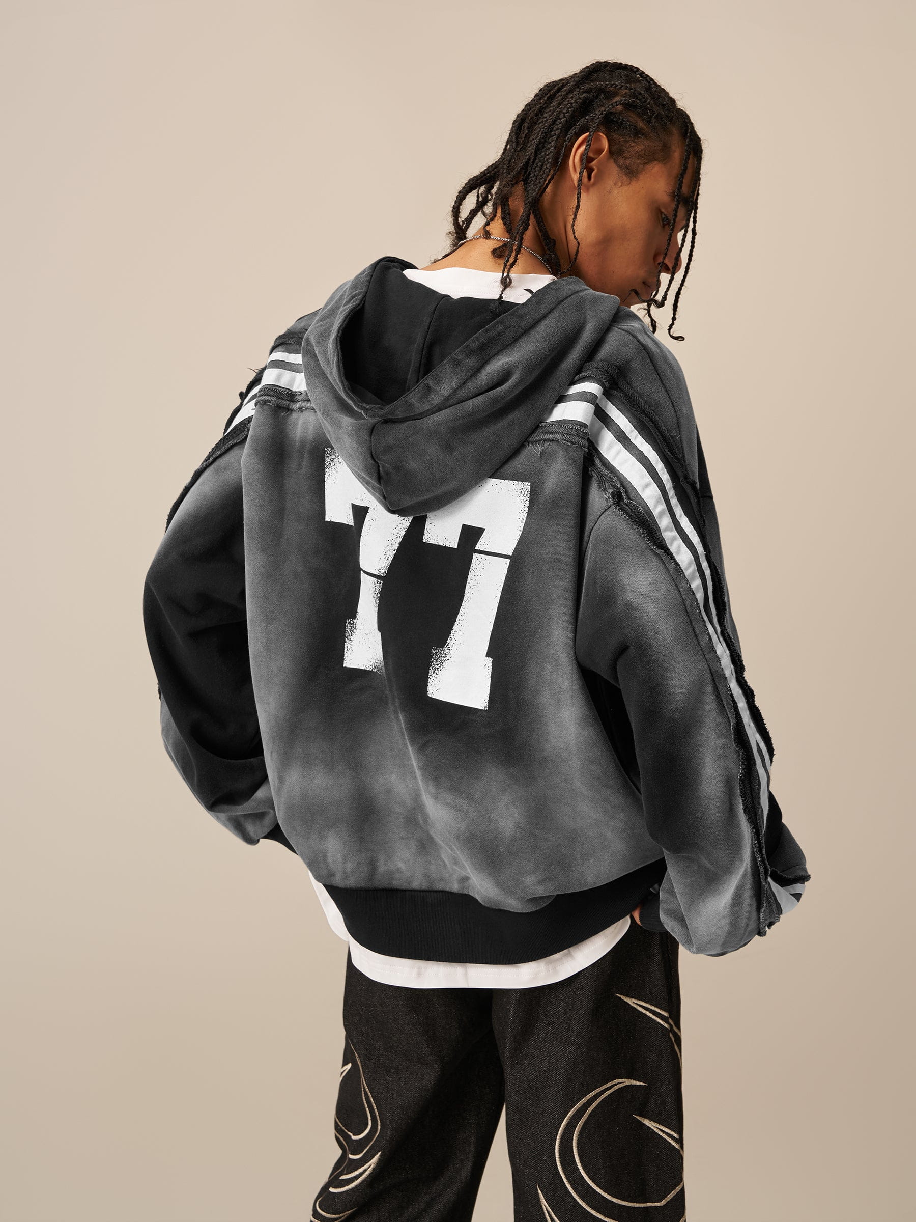 Aelfric Eden 77 Stripe Washed Zip Up Hoodie - Image 5