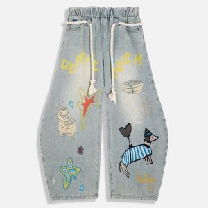 Aelfric Eden Cartoon Graphic Super Baaggy Barrel Jeans