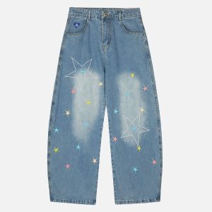 Aelfric Eden Stars Embroidery Baaggy Barrel Jeans