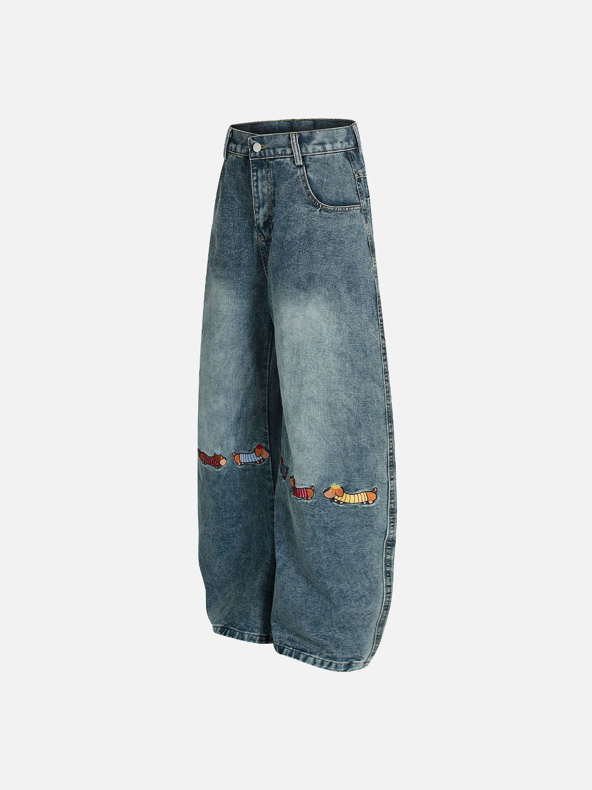 Aelfric Eden Dachshund Embroidery Baaggy Barrel Jeans - Image 4
