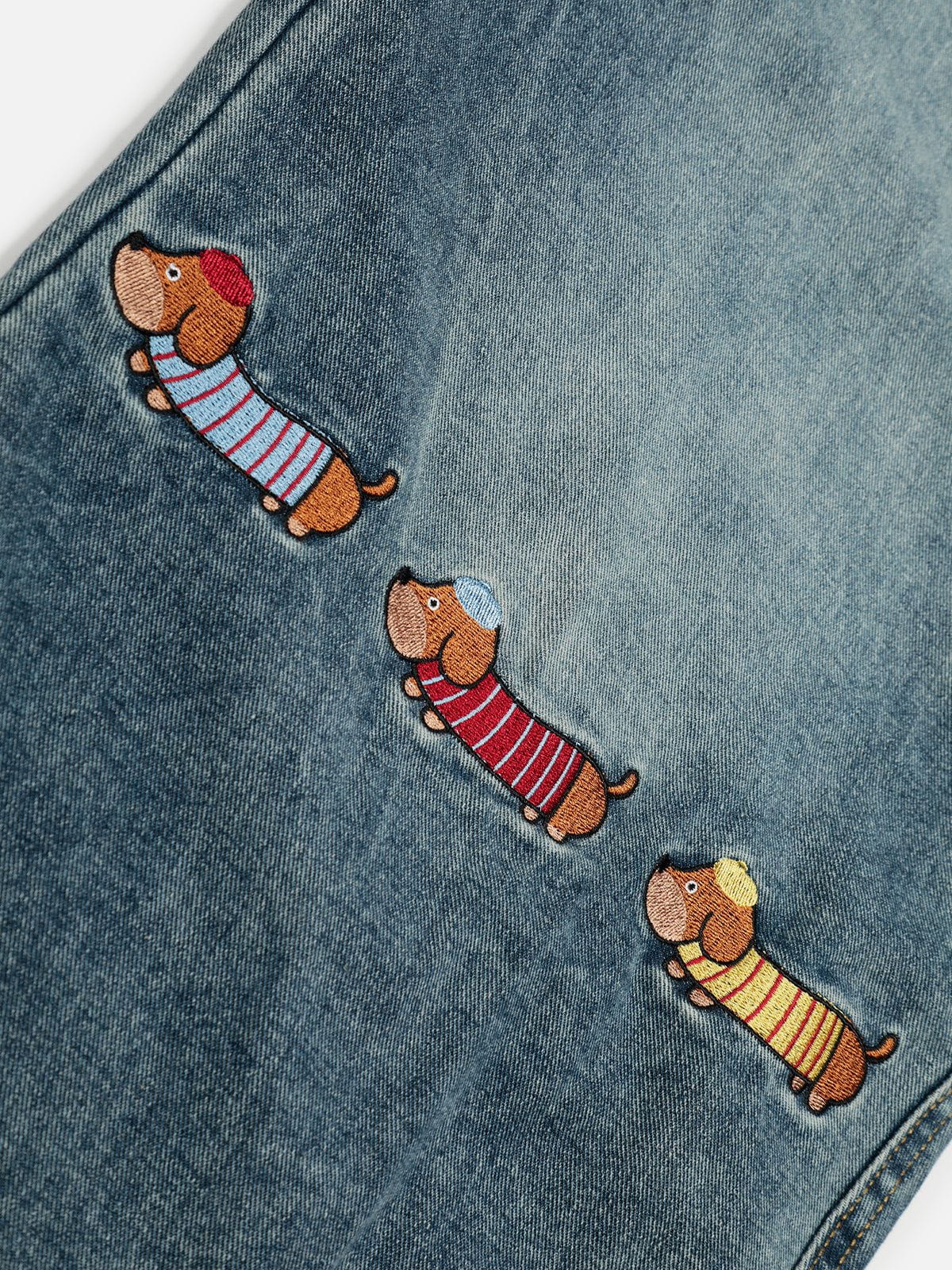 Aelfric Eden Dachshund Embroidery Baaggy Barrel Jeans - Image 5