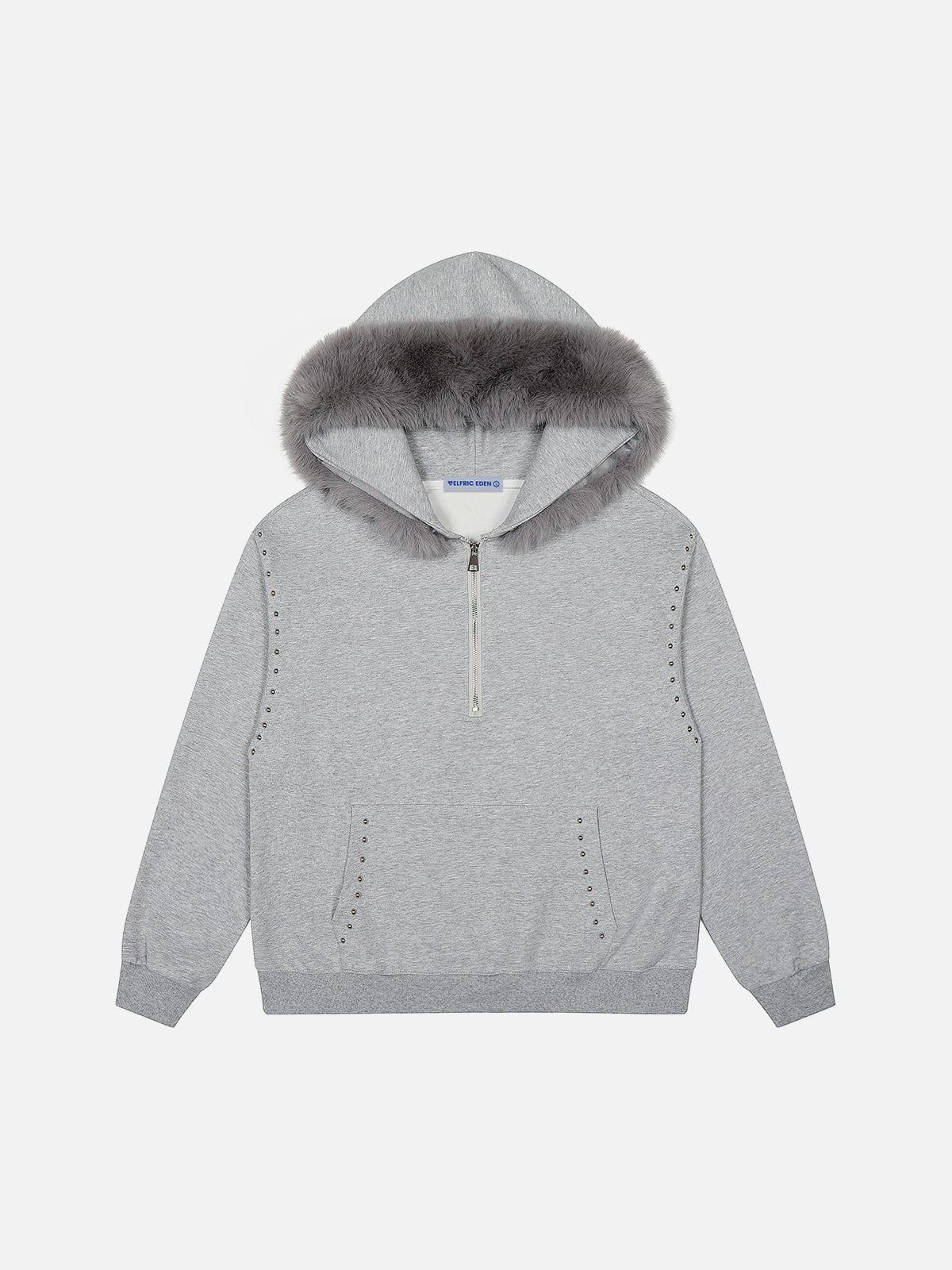 Aelfric Eden Rivet Faux Fur Collar Half Zip Up Hoodie