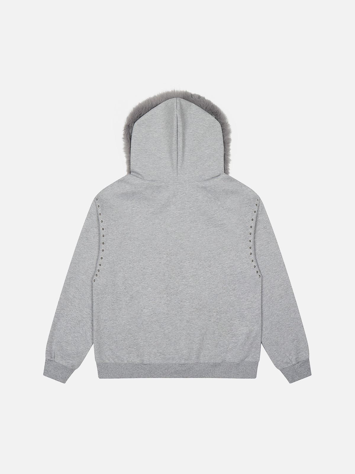 Aelfric Eden Rivet Faux Fur Collar Half Zip Up Hoodie - Image 4