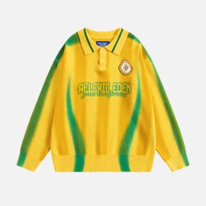 Aelfric Eden Inkjet Print 77 Stripe Polo Sweater