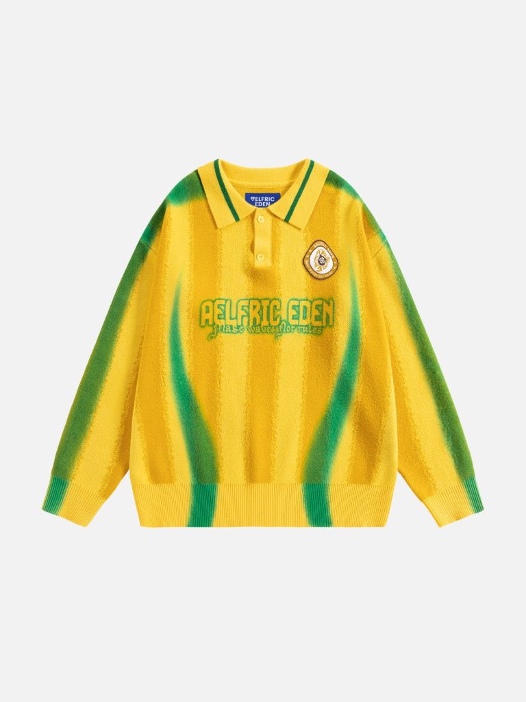 Aelfric Eden Inkjet Print 77 Stripe Polo Sweater