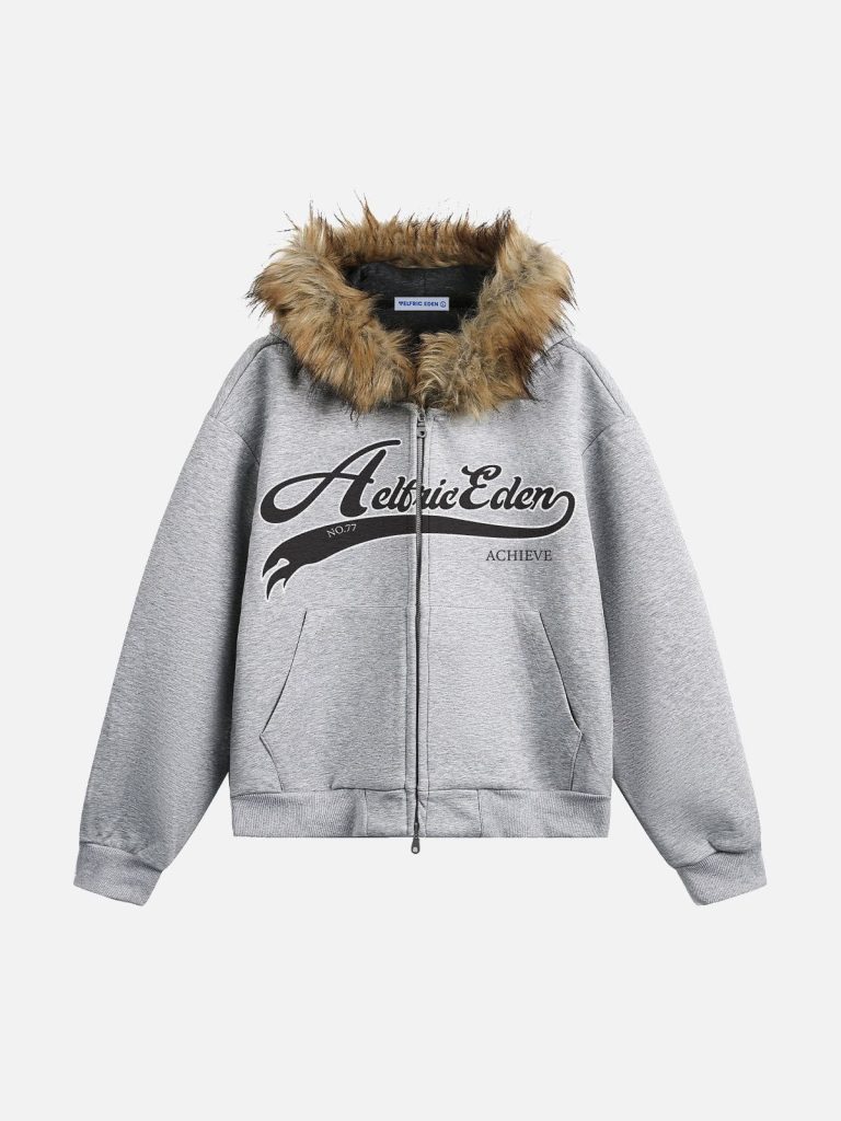 Aelfric Eden Faux Fur Collar Boxy Zip Up Hoodie