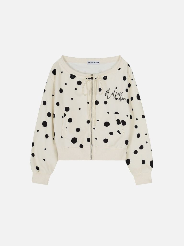 Aelfric Eden Polka Dot Off-The-Shoulder Zip Up Sweatshirt