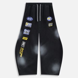 [Pre-Order]Aelfric Eden Racing Logo Patches Print Super Baaggy Barrel Sweatpants