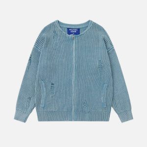 Aelfric Eden Distressed Waffle Zip Up Cardigan