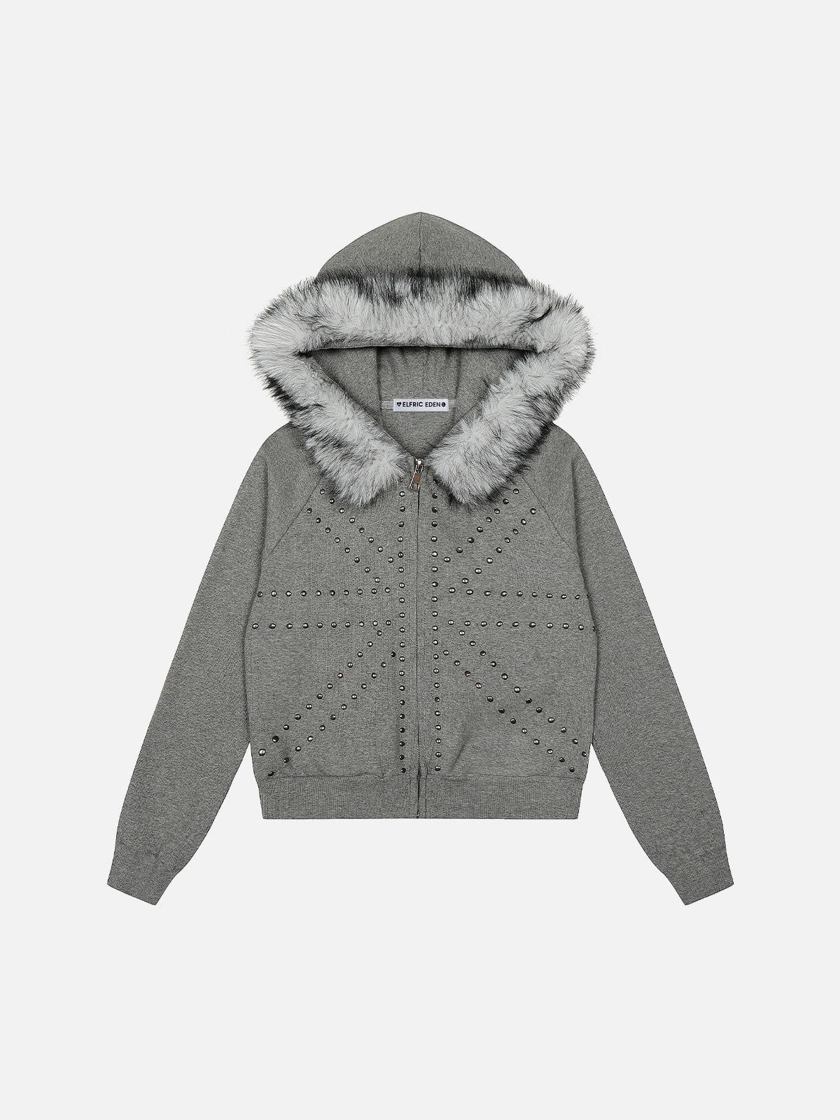Aelfric Eden Rivet Faux Fur Collar Cropped Zip Up Hoodie