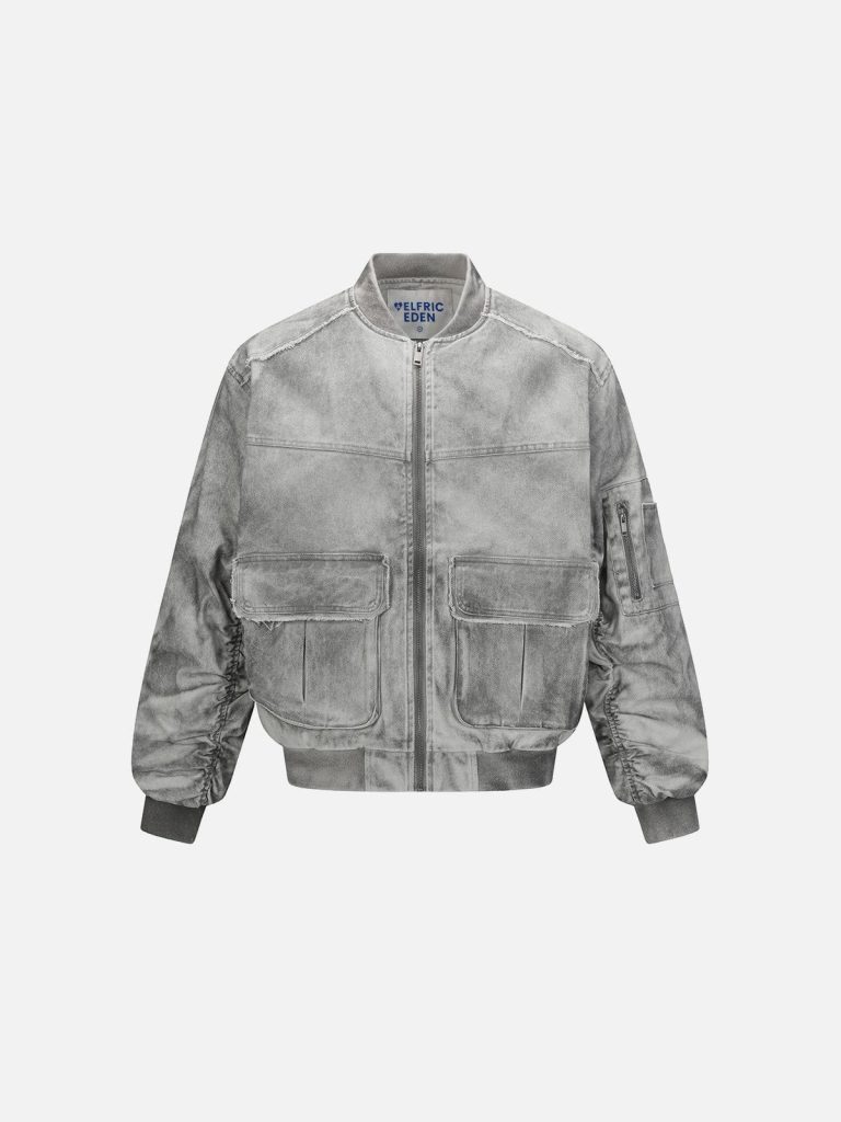 Aelfric Eden Washed Plated Sleeve Zip Up Jacket