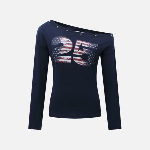 Aelfric Eden Flag Star Off-The-Shoulder Long Sleeve Tee